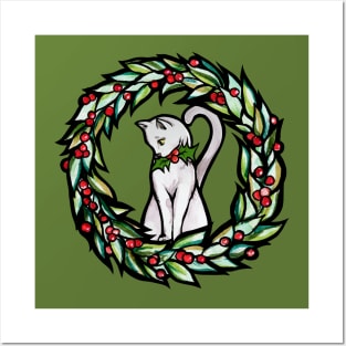 White Yule Cat Posters and Art